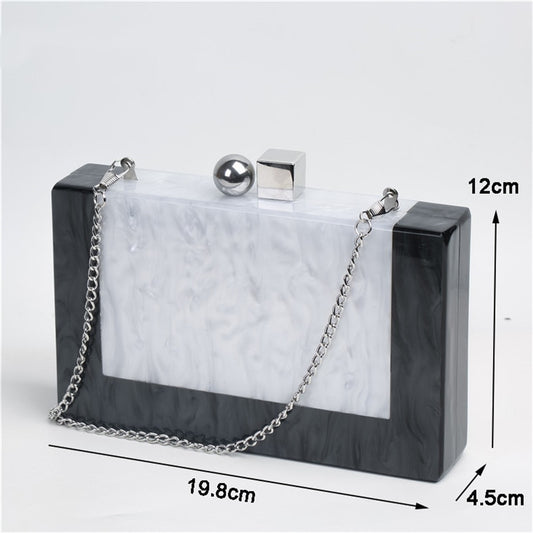 Acrylic Women Clutch Bag Luxury Marble Patchwork Messenger Bag Metal Chain Shoulder Bags Ladies Party Evening Bags Handbags